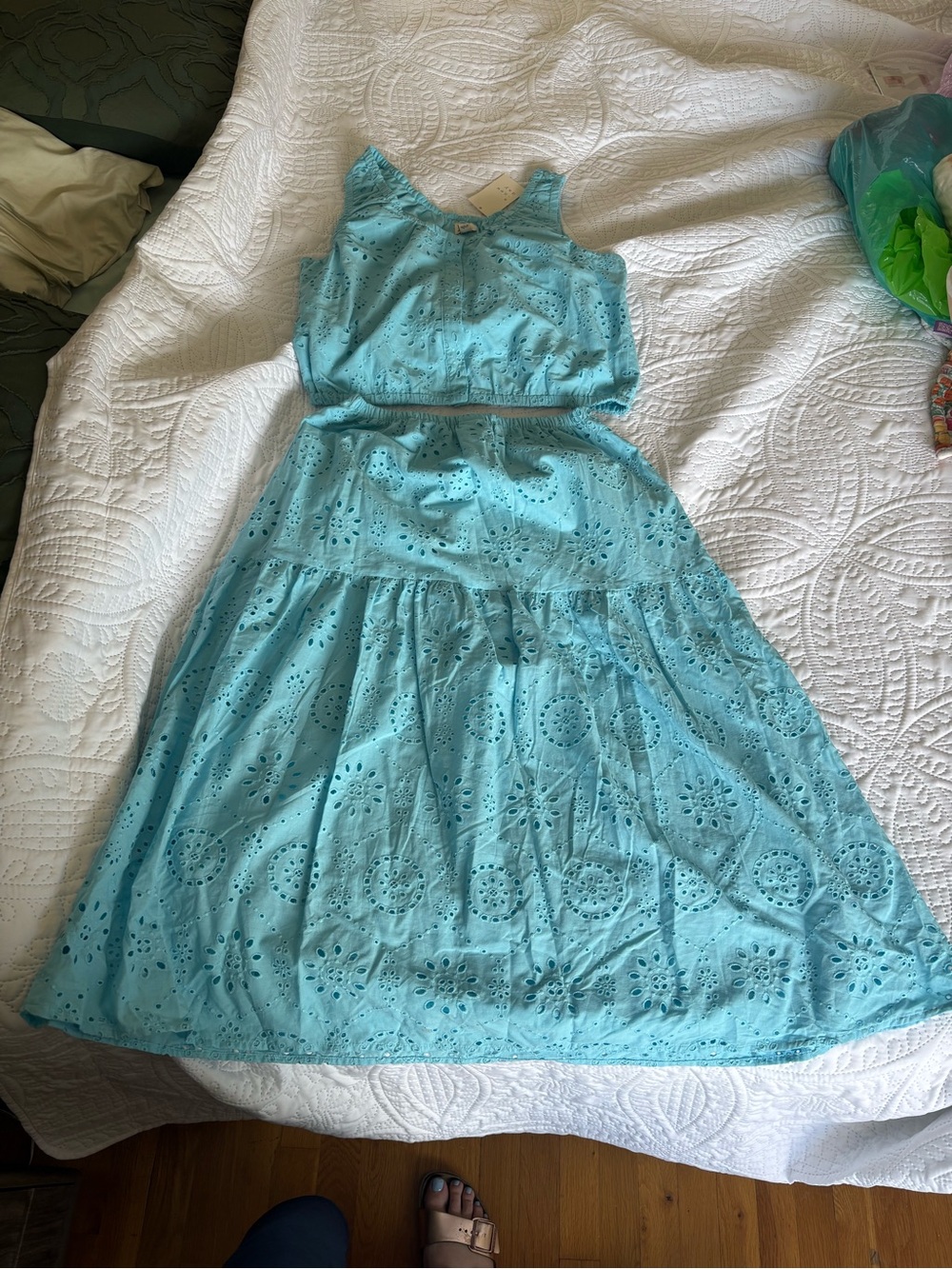 a new day Light Aqua Eyelet Two-Piece Top & Skirt